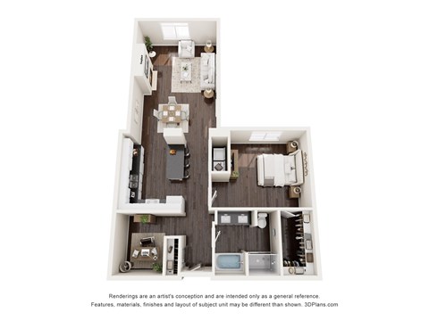 Floor plan for 1 bed, 1 bath, 960 sqft